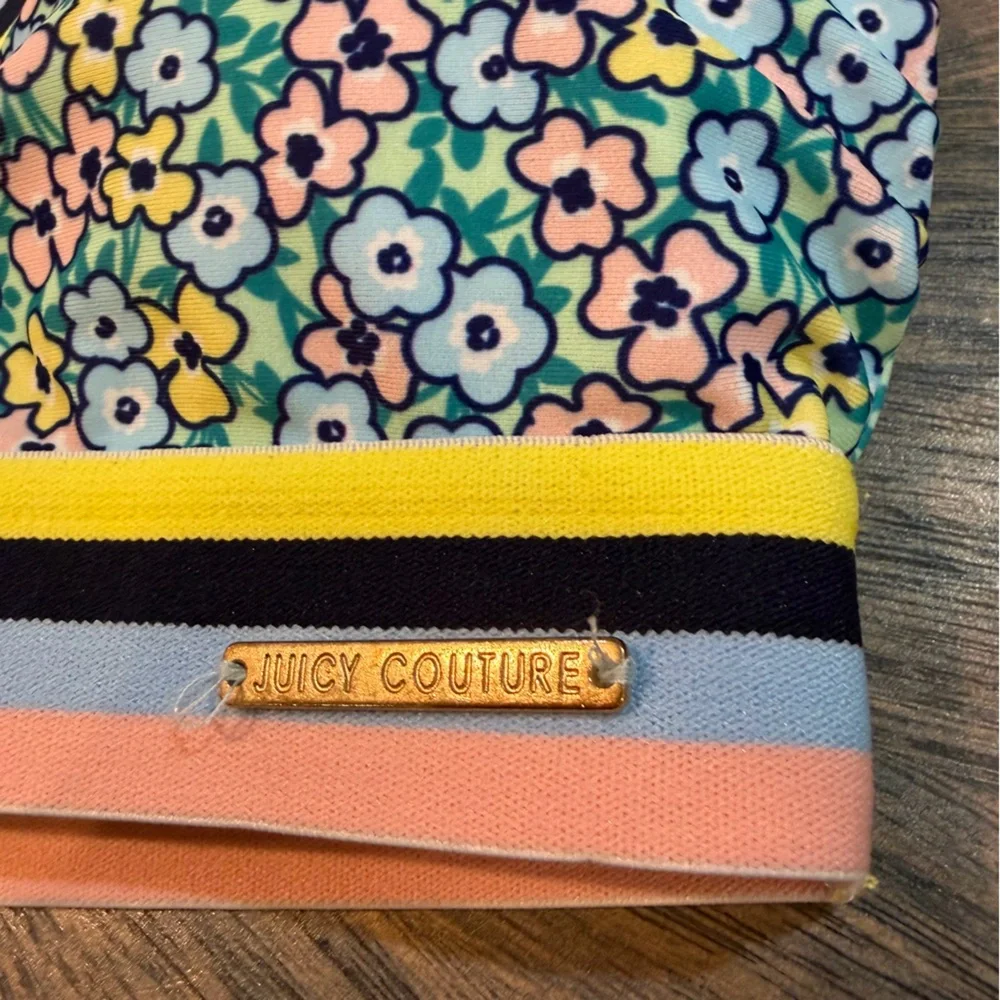 Juicy Couture Floral Bikini Top M‎ Striped Elastic Band